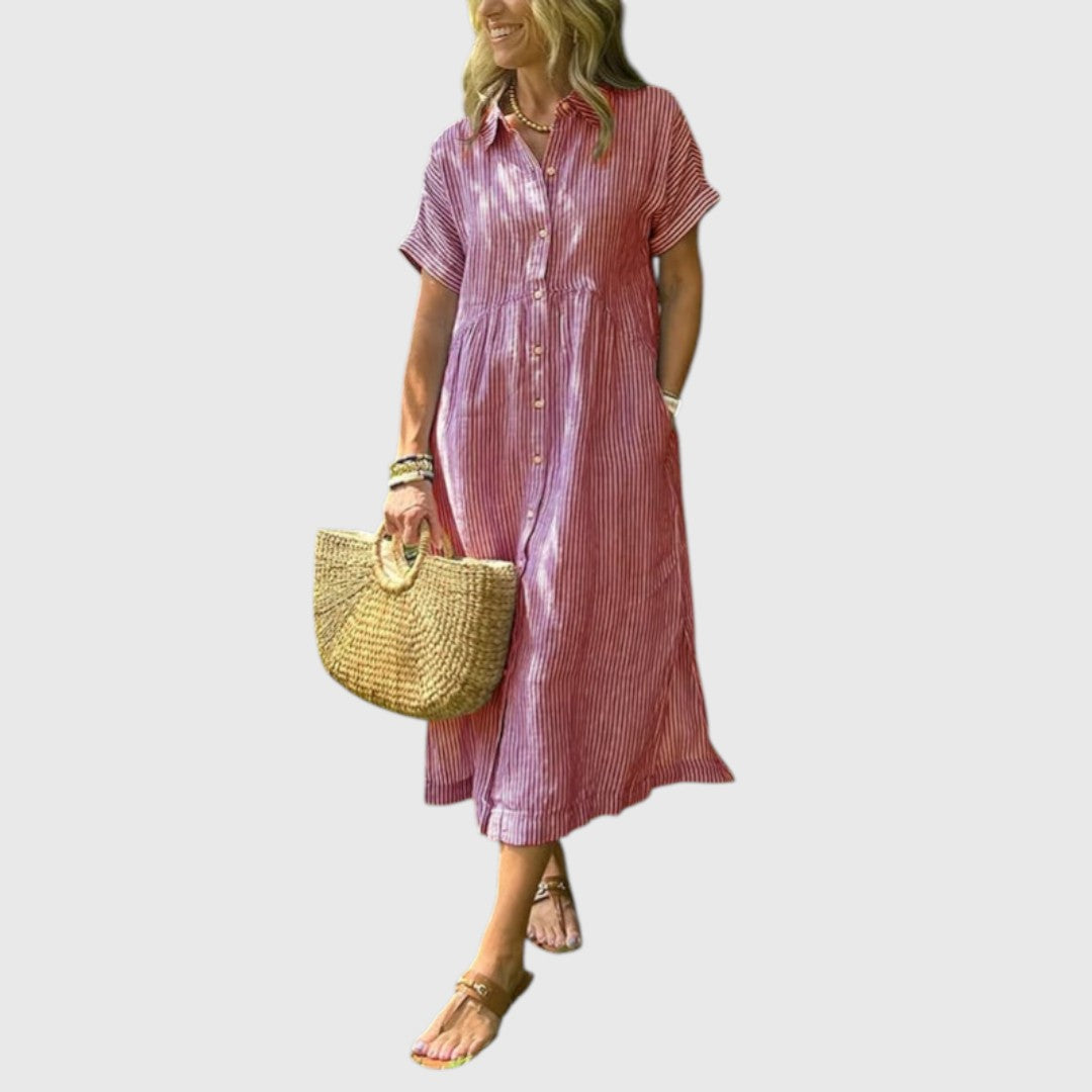 Marian - Striped maxi dress with lapels and buttons