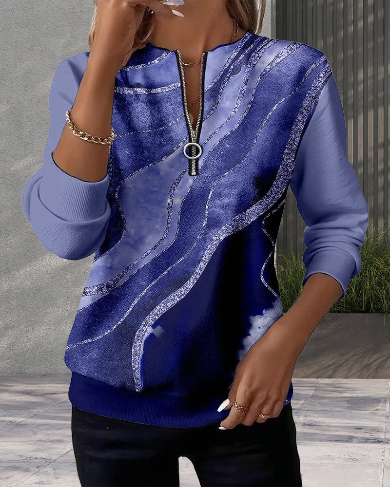 Ariana | Luxe Zip-Front Printed Sweatshirt