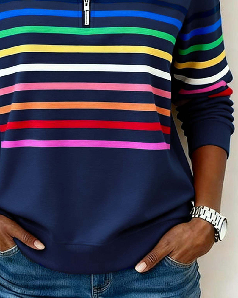Liora | Striped Half-Zip Casual Sweatshirt