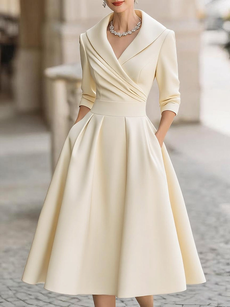 Éanna – Satin Midi Dress with Draped Neckline