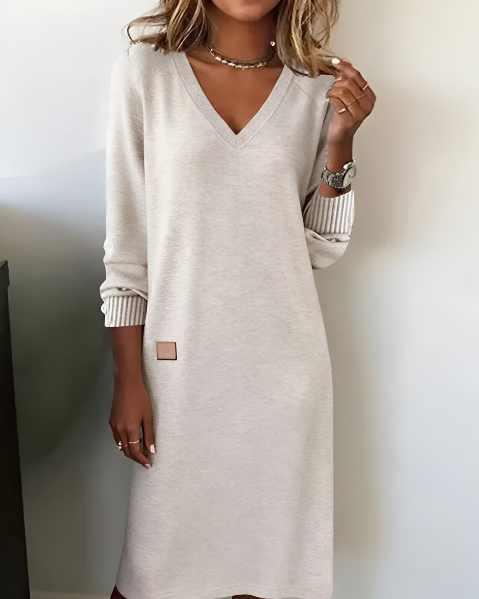 Kehlani™ | Soft Minimalist V-Neck Midi Dress