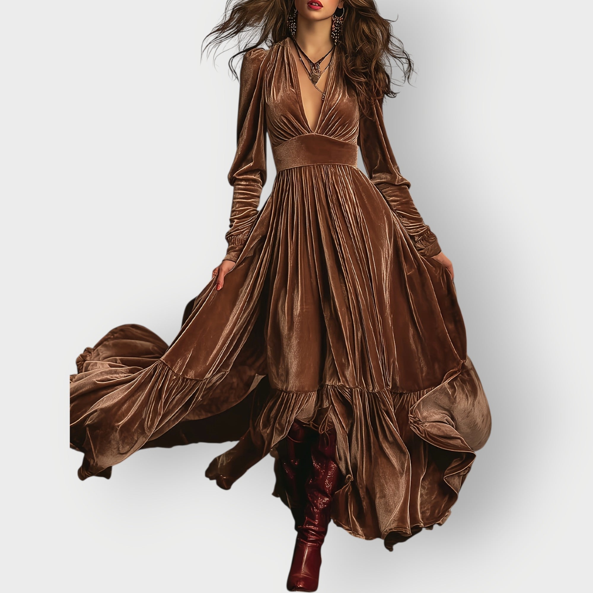 Soraya - Vintage A-Line Velvet Maxi Dress