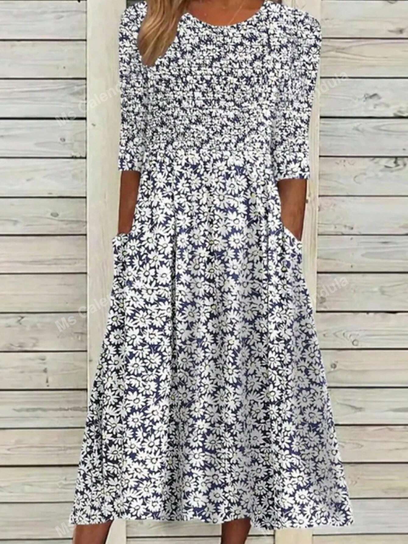 Aoife– Floral Midi Dress with Pockets