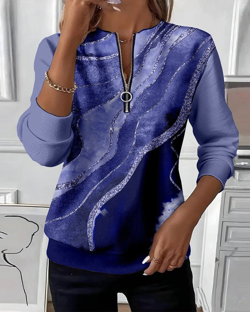 Ariana | Luxe Zip-Front Printed Sweatshirt