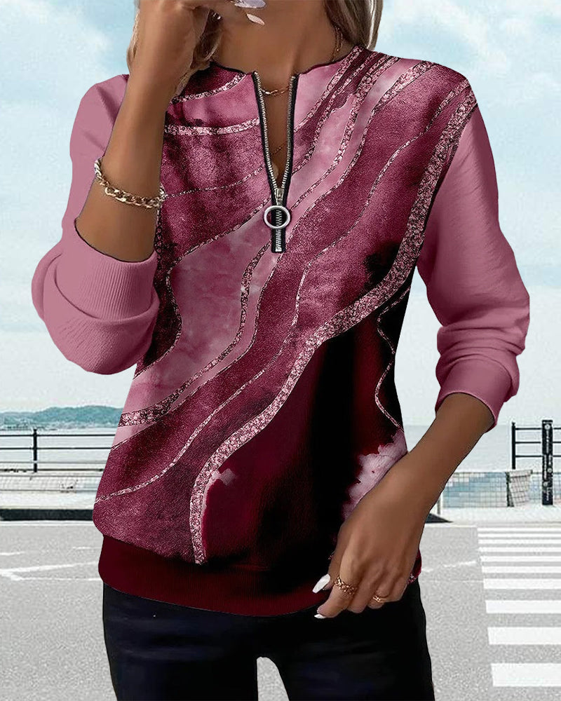 Ariana | Luxe Zip-Front Printed Sweatshirt
