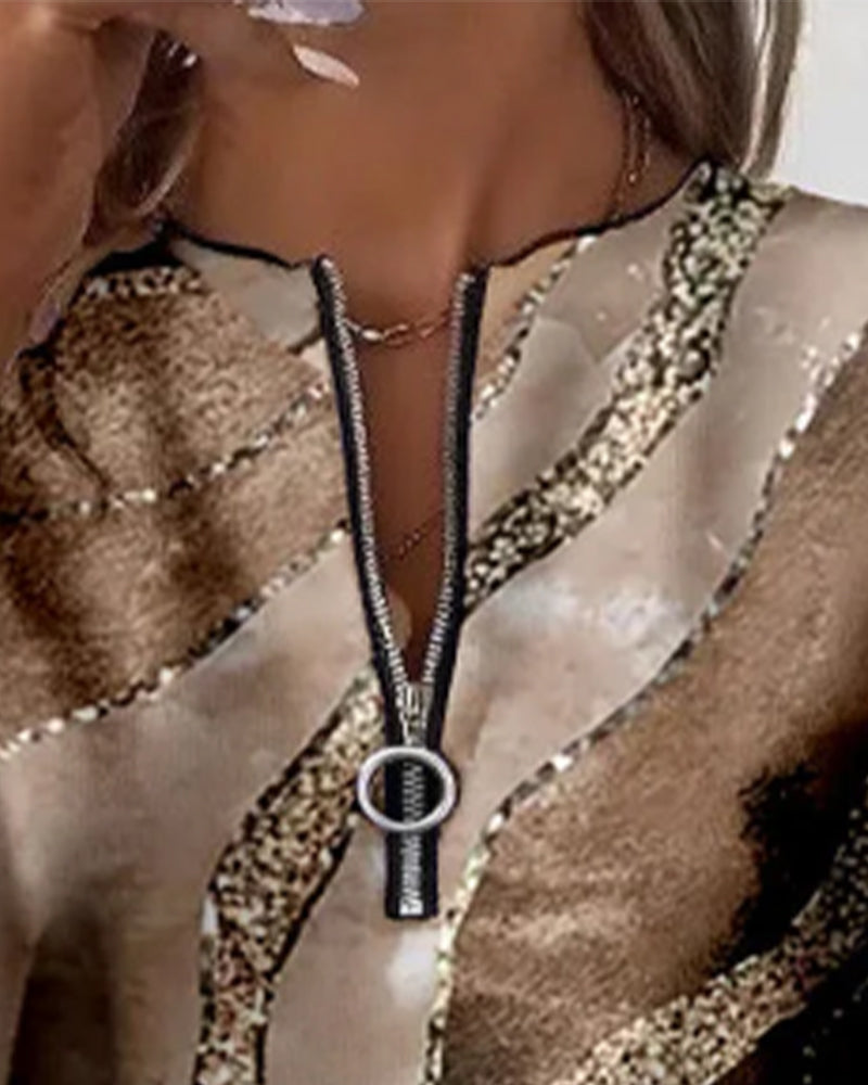 Ariana | Luxe Zip-Front Printed Sweatshirt