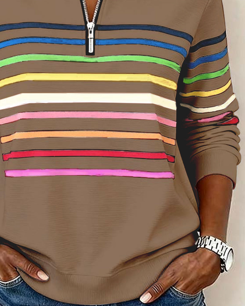 Liora | Striped Half-Zip Casual Sweatshirt