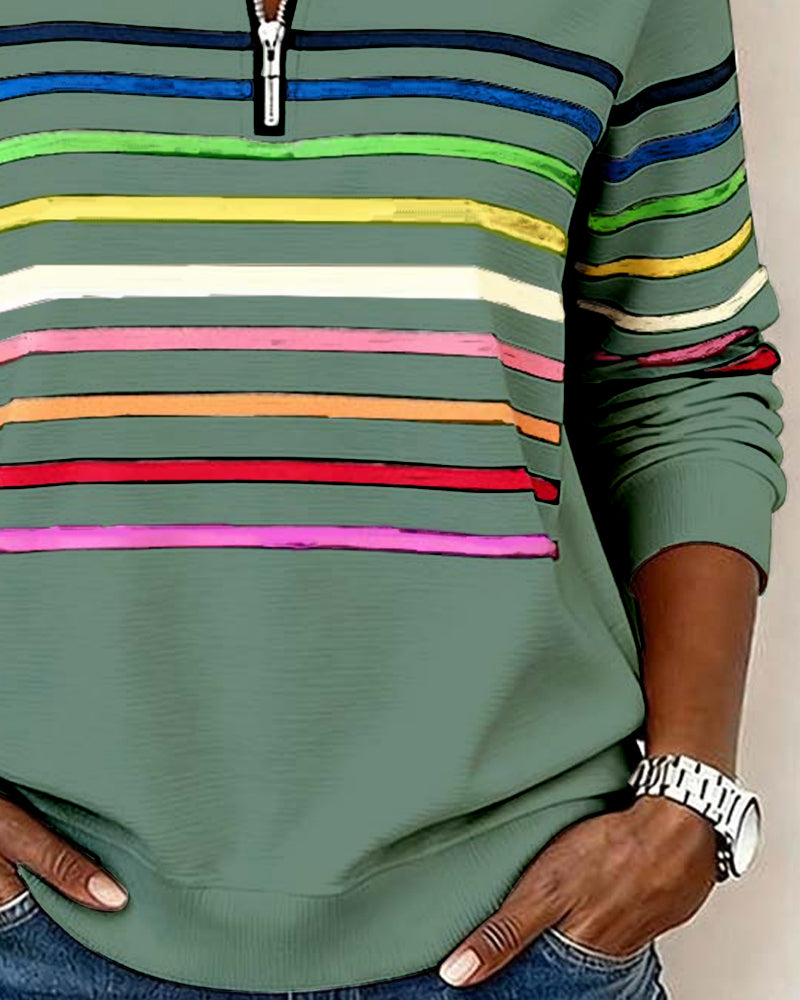 Liora | Striped Half-Zip Casual Sweatshirt