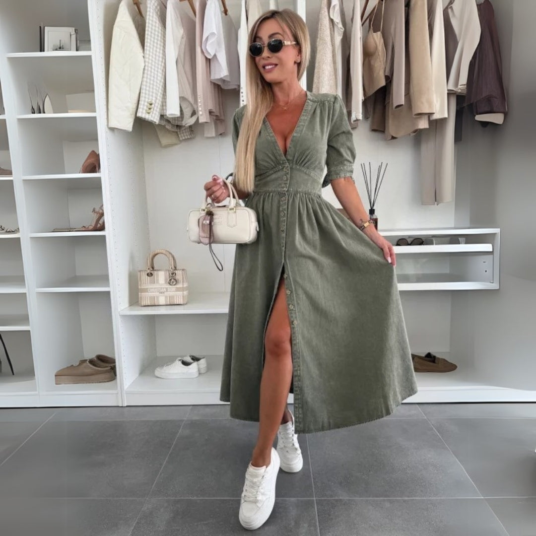 Karla - V-Neck Button Dress