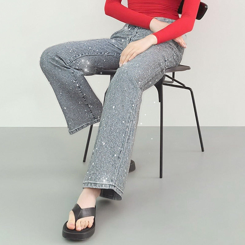 Mobaya | Rhinestone-Embellished Straight-Leg Jeans