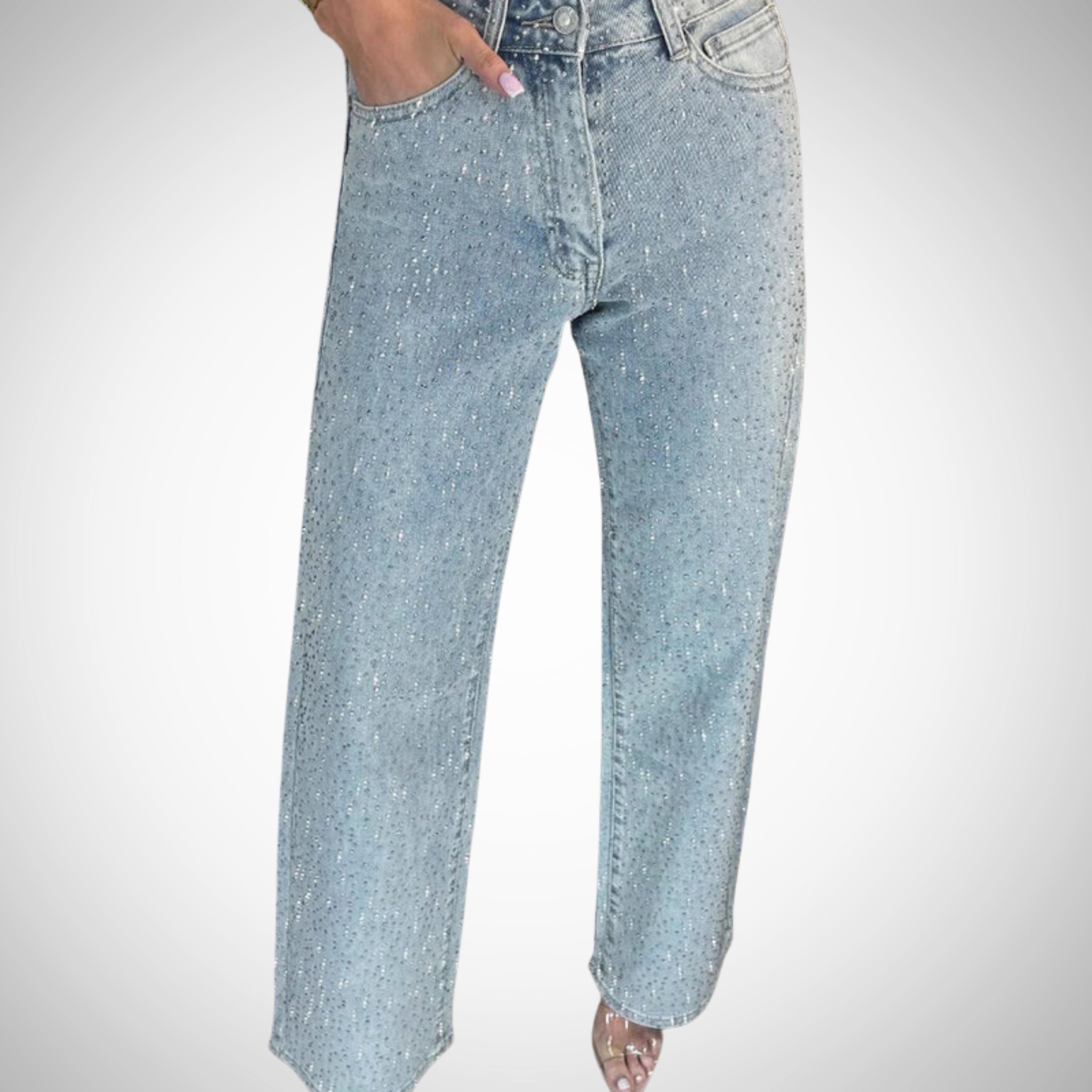 Mobaya | Rhinestone-Embellished Straight-Leg Jeans