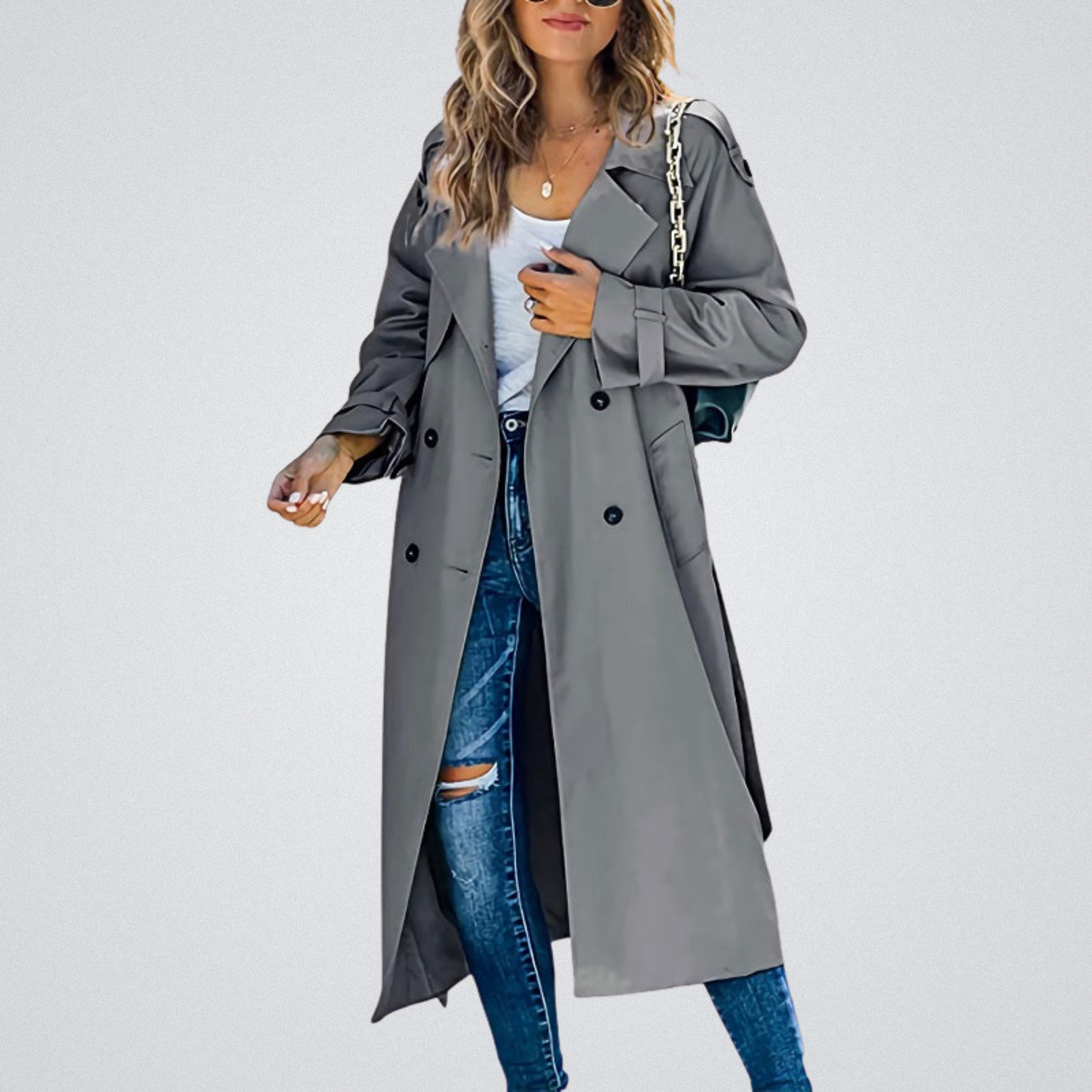 Celeste | Long Double-Breasted Trench Coat