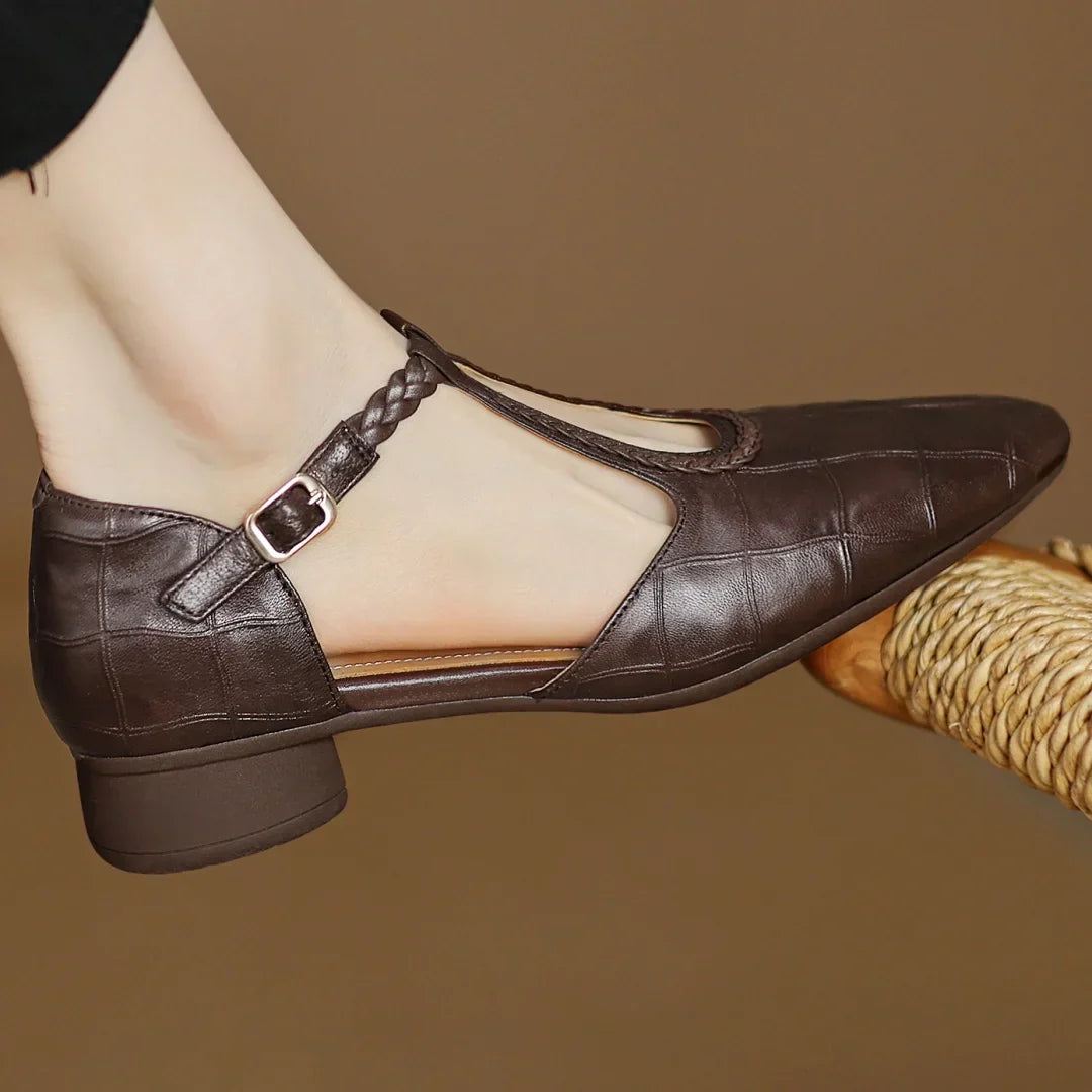 Elodie | Vintage Braided T-Strap Flats