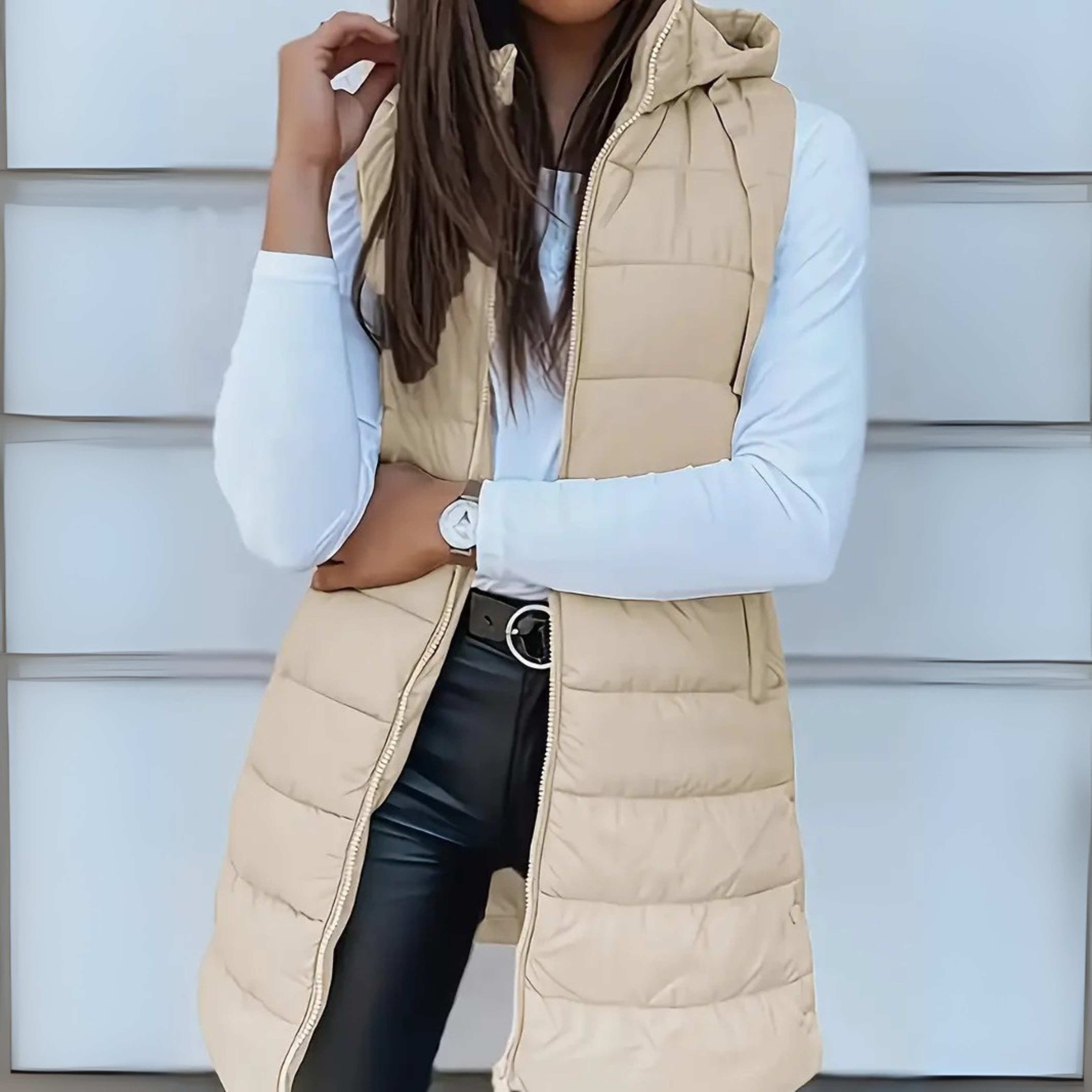 Rain | Casual Long Hooded Puffer Vest