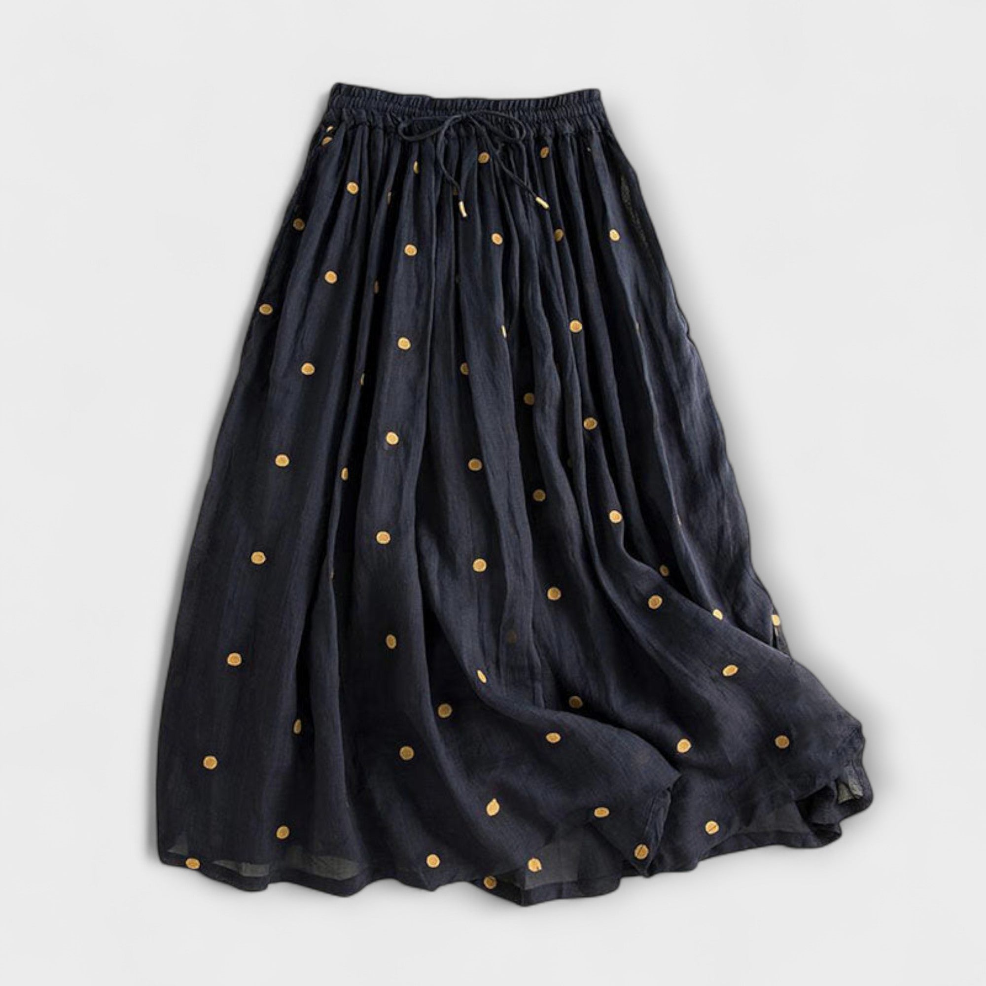 Playful Polka Dot Maxi Skirt Made of Cotton-Linen