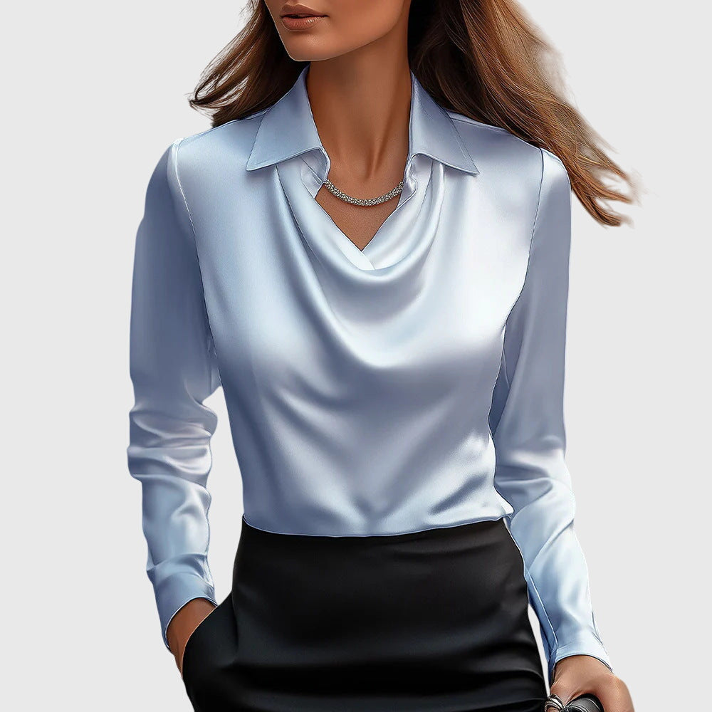 Ciarán – Satin Blouse with Draped Neckline