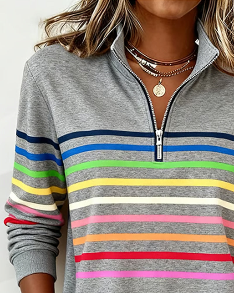 Liora | Striped Half-Zip Casual Sweatshirt
