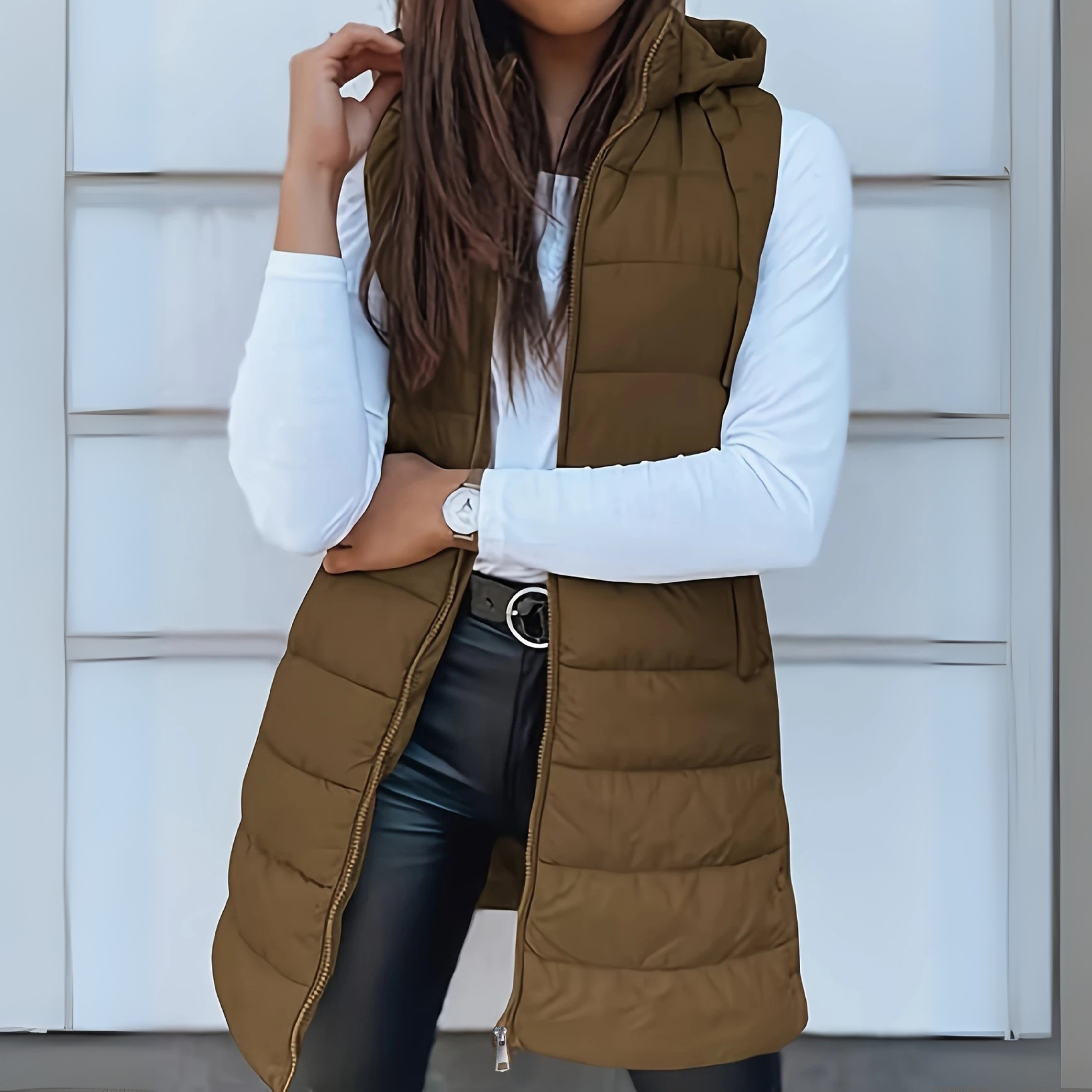 Rain | Casual Long Hooded Puffer Vest