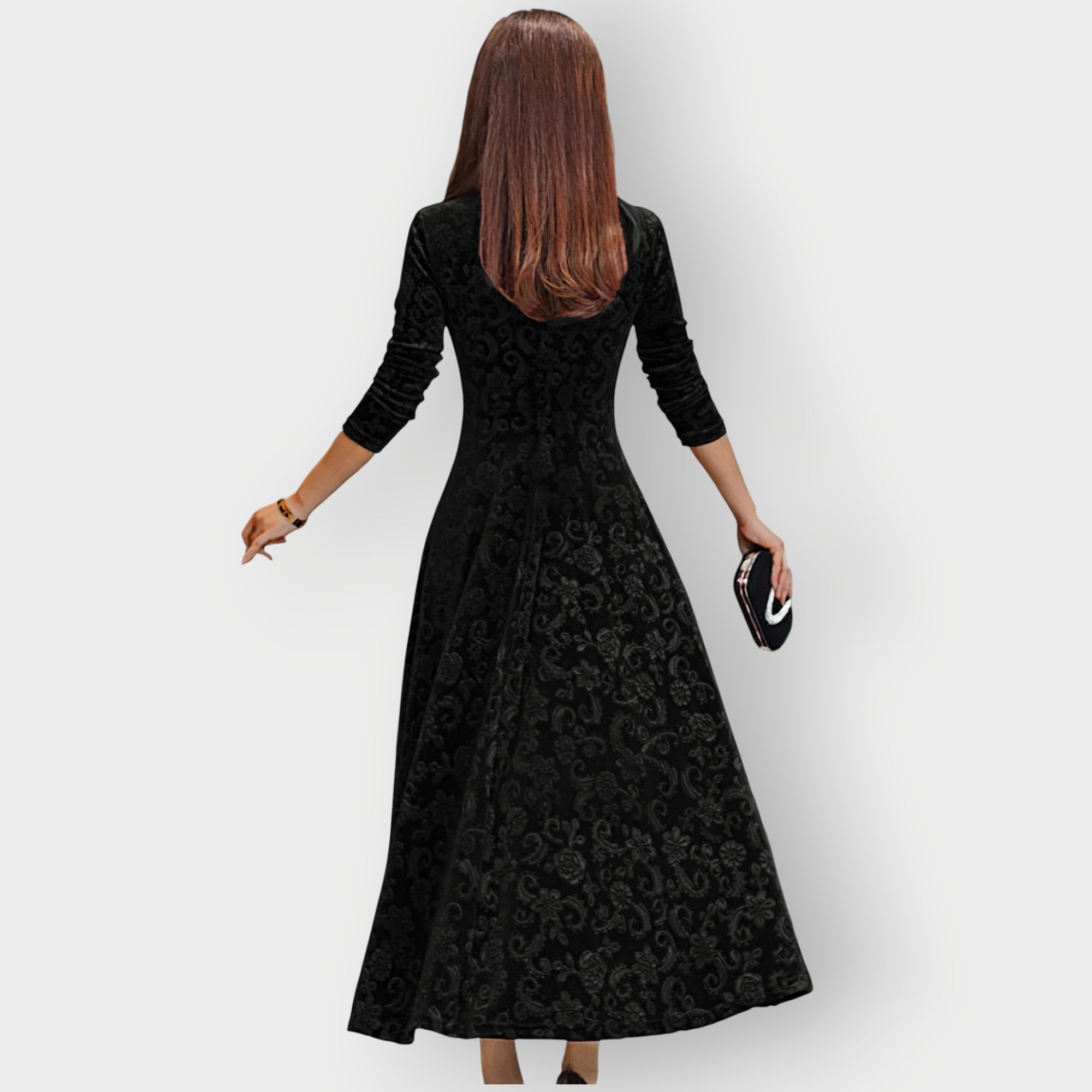 Alora - Vintage-Inspired Jacquard Velvet Midi Dress