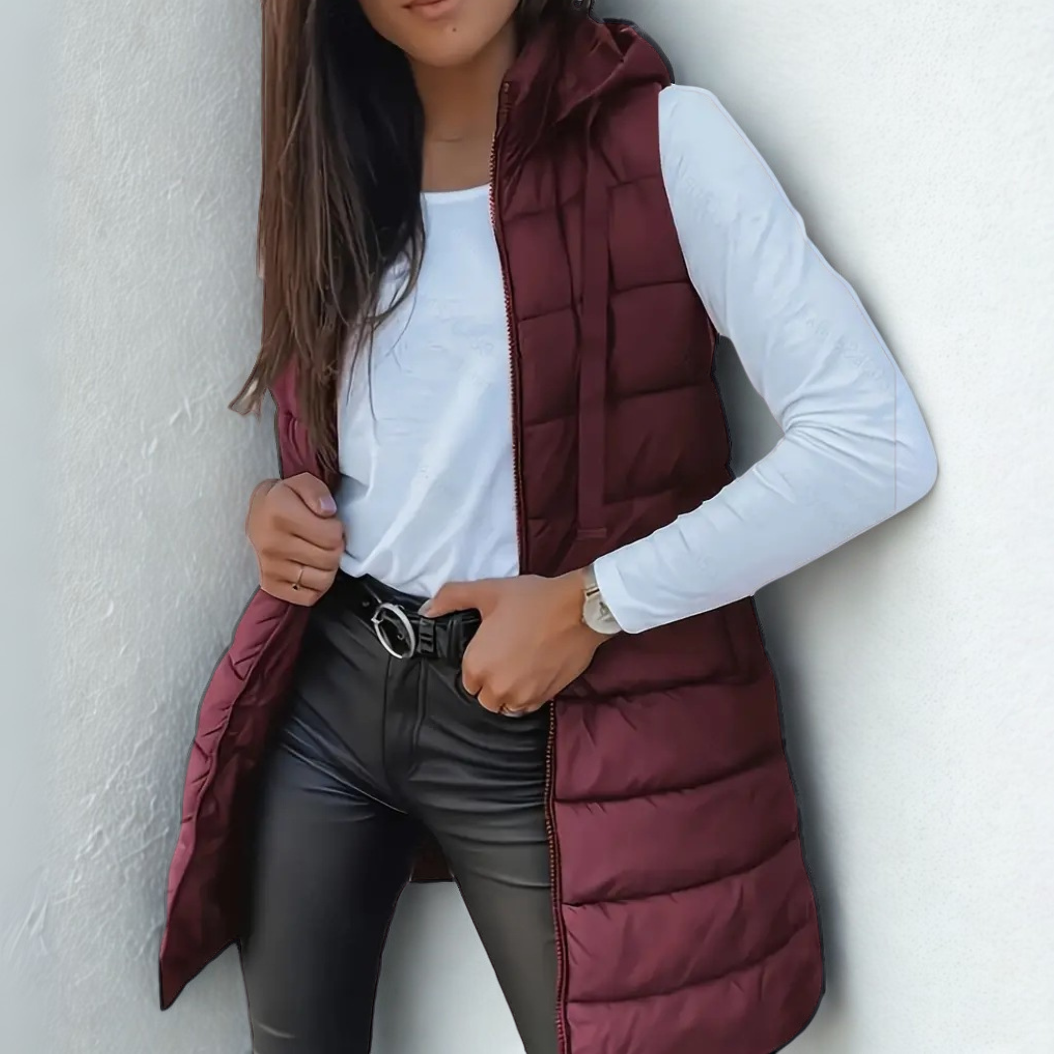 Rain | Casual Long Hooded Puffer Vest