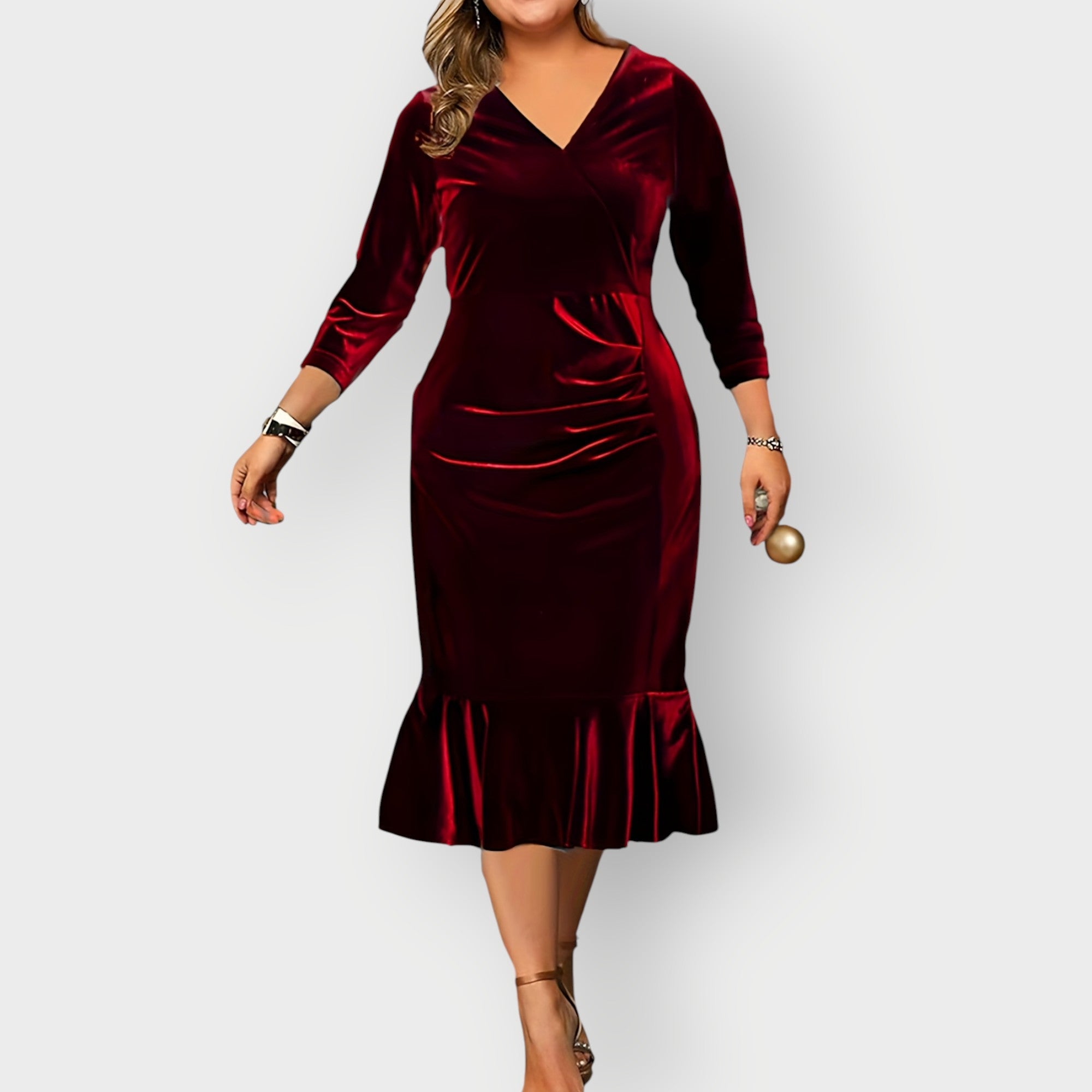 Yara - Luxe Velvet Ruffle Midi Dress