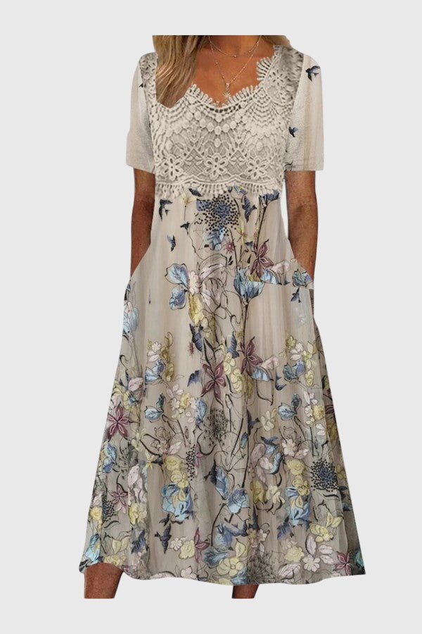 Angela – Graphic Lace Midi Dress