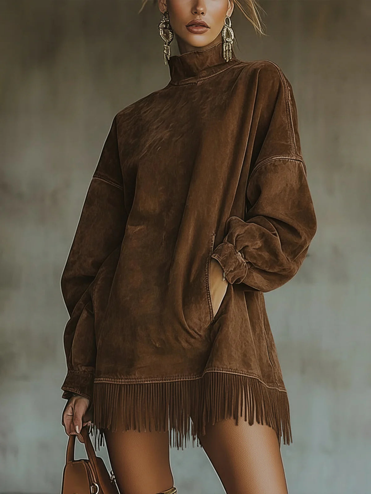 Harper™ | Luxe Suede Fringe Sweater Dress