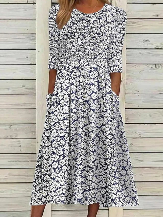 Aoife– Floral Midi Dress with Pockets