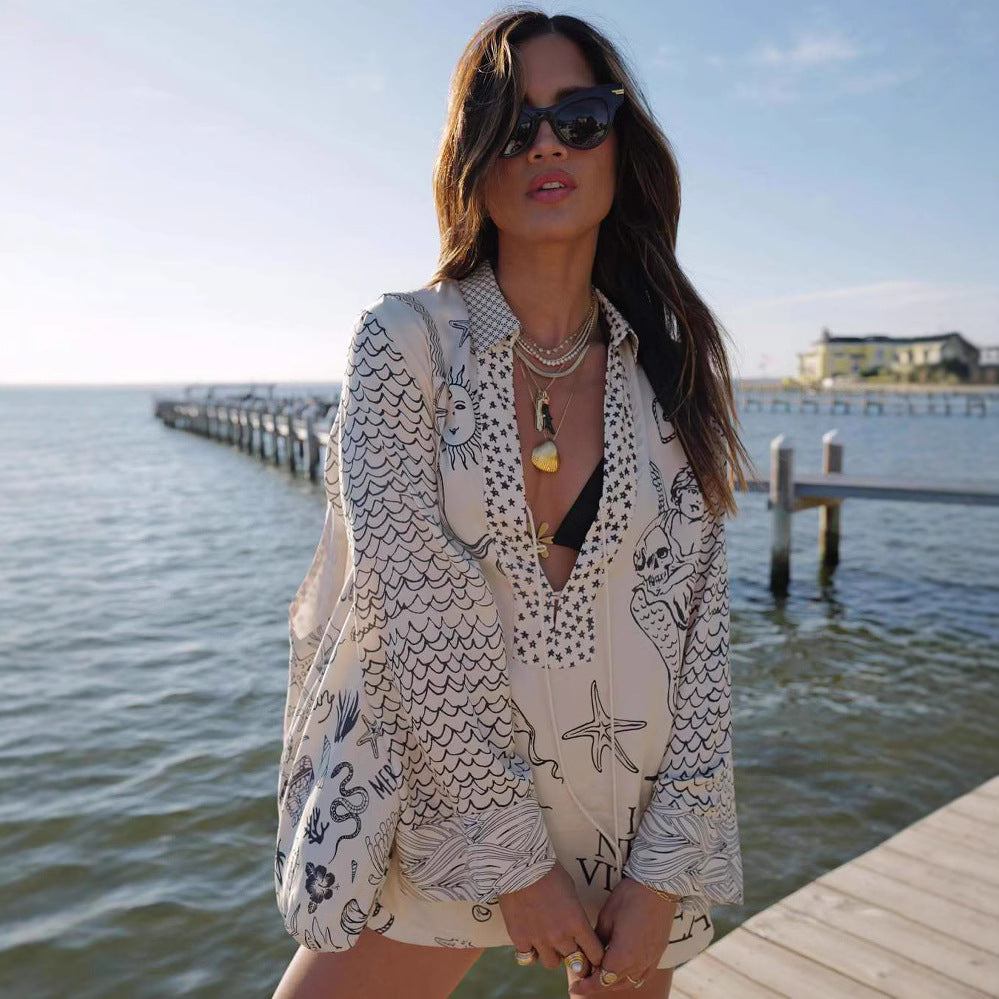 Clodagh – Satin Print Tassel Shirt & Shorts Set