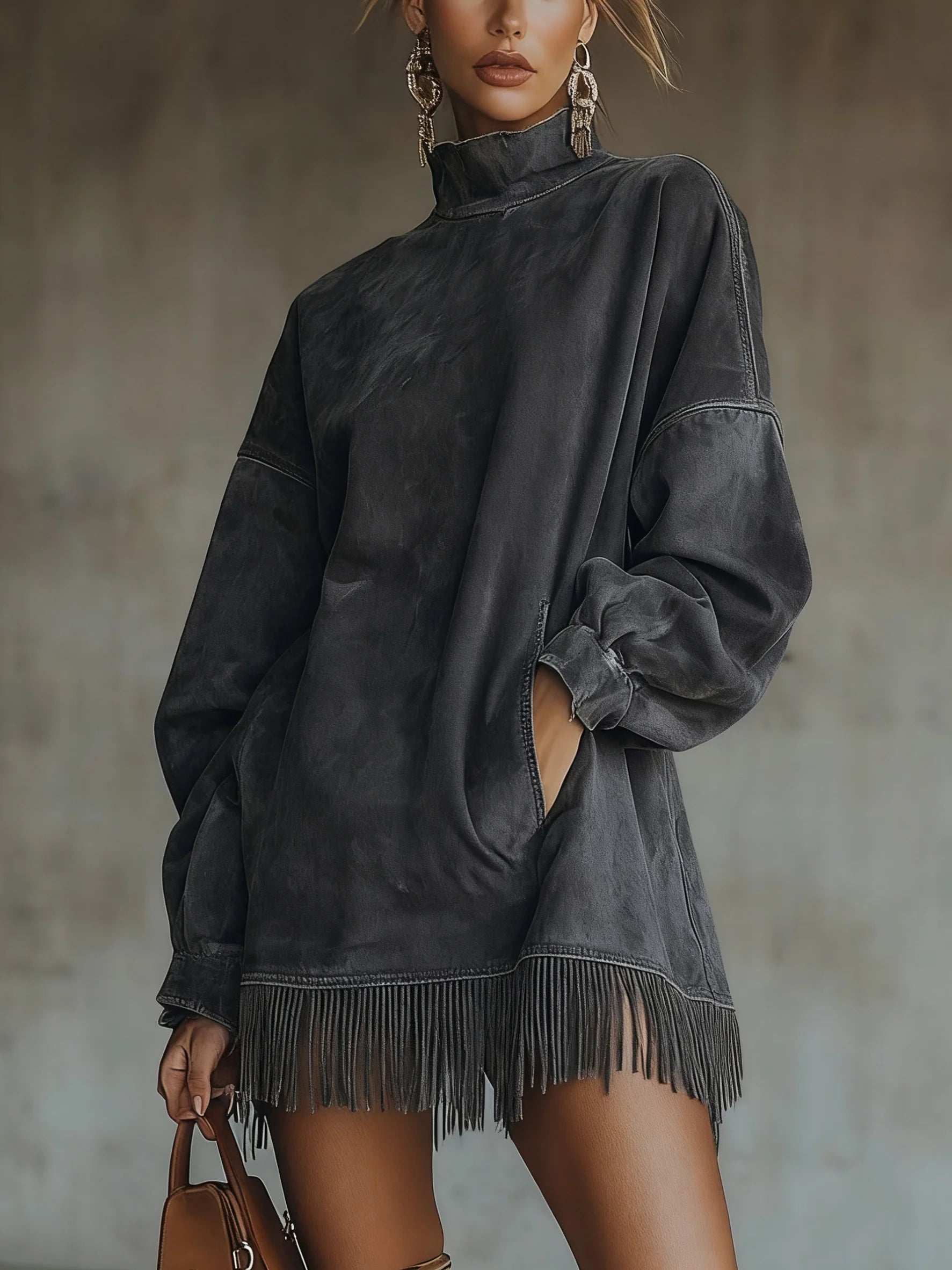 Harper™ | Luxe Suede Fringe Sweater Dress