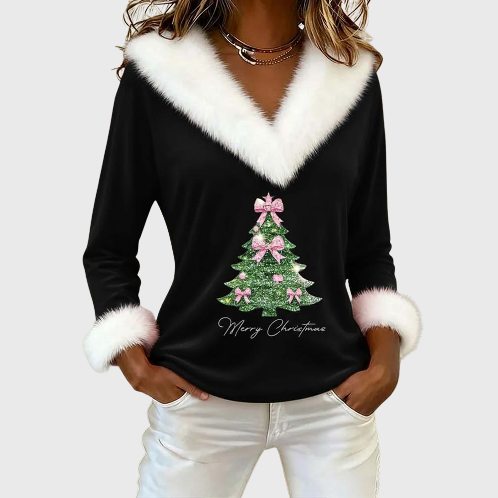 HollyFrost™ | Luxe Fur-Trim Christmas Top
