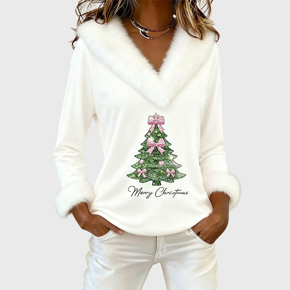 HollyFrost™ | Luxe Fur-Trim Christmas Top