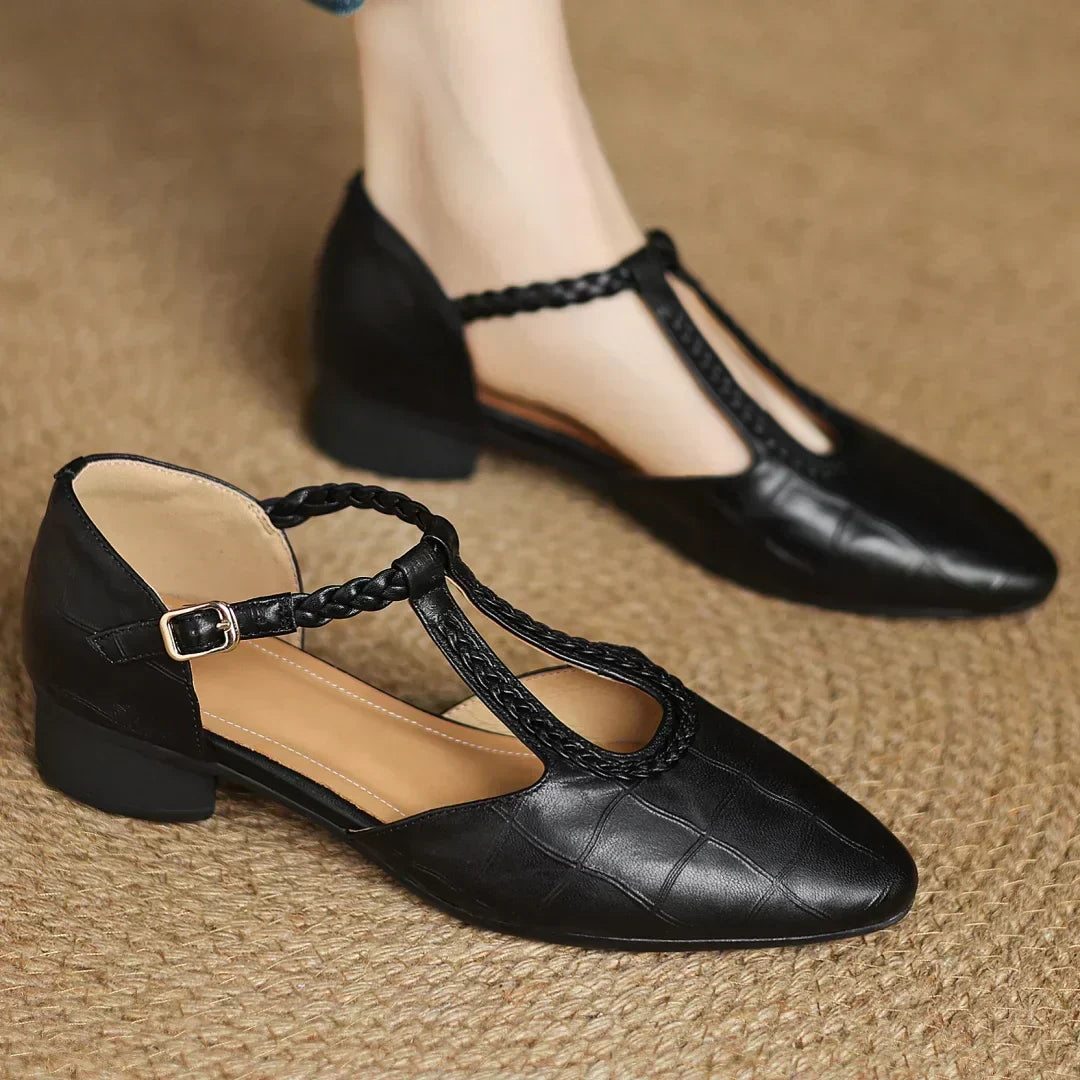 Elodie | Vintage Braided T-Strap Flats