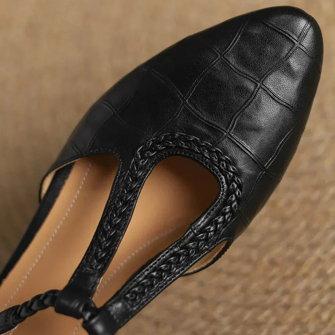Elodie | Vintage Braided T-Strap Flats