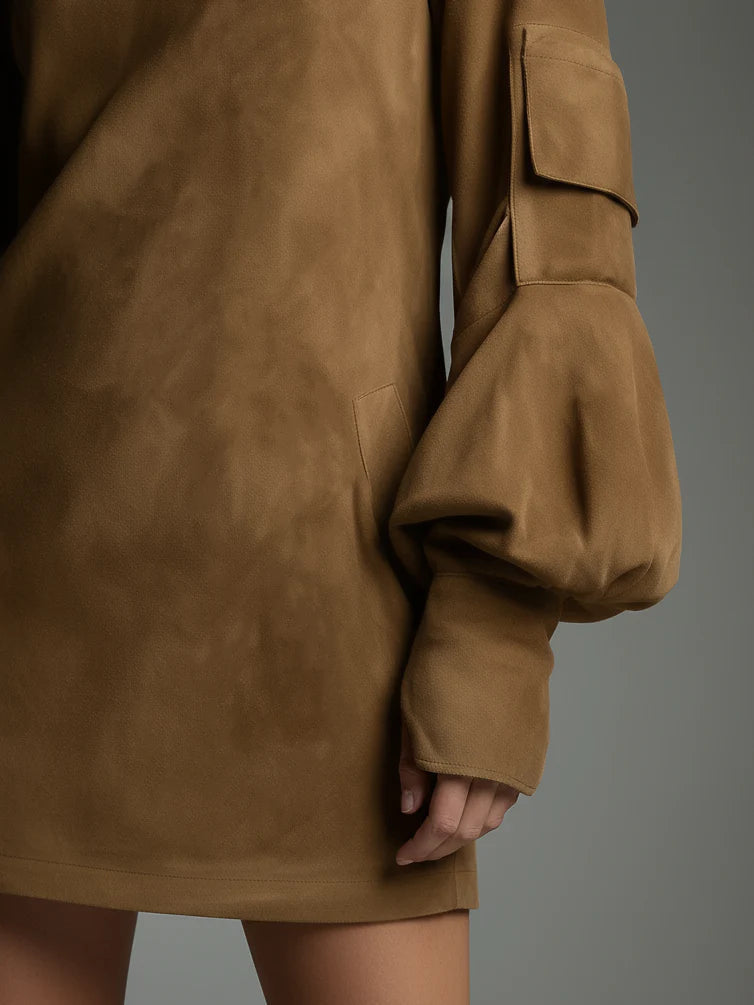 Maribelle™ | Vintage Suede Turtleneck Mini Dress