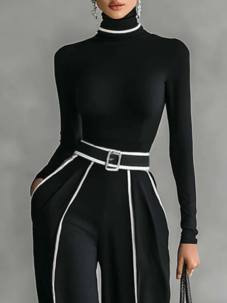 Karyssa - Turtle Neck Top and Wide-Leg Pants with Belt