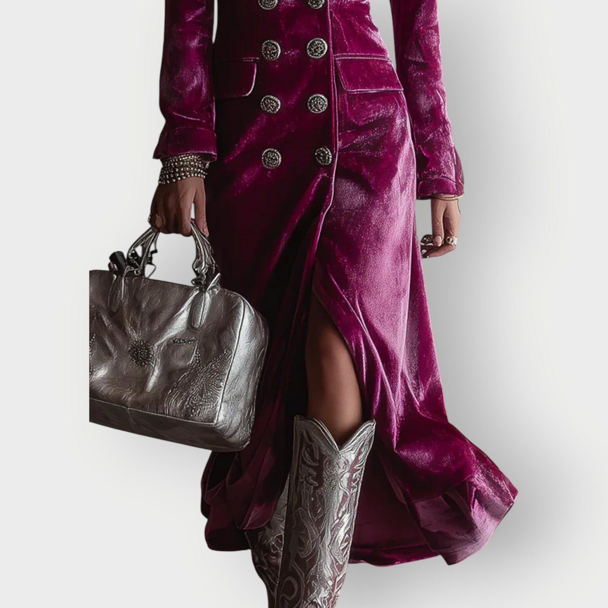 Vera - Luxe Double-Breasted Velvet Maxi Dress