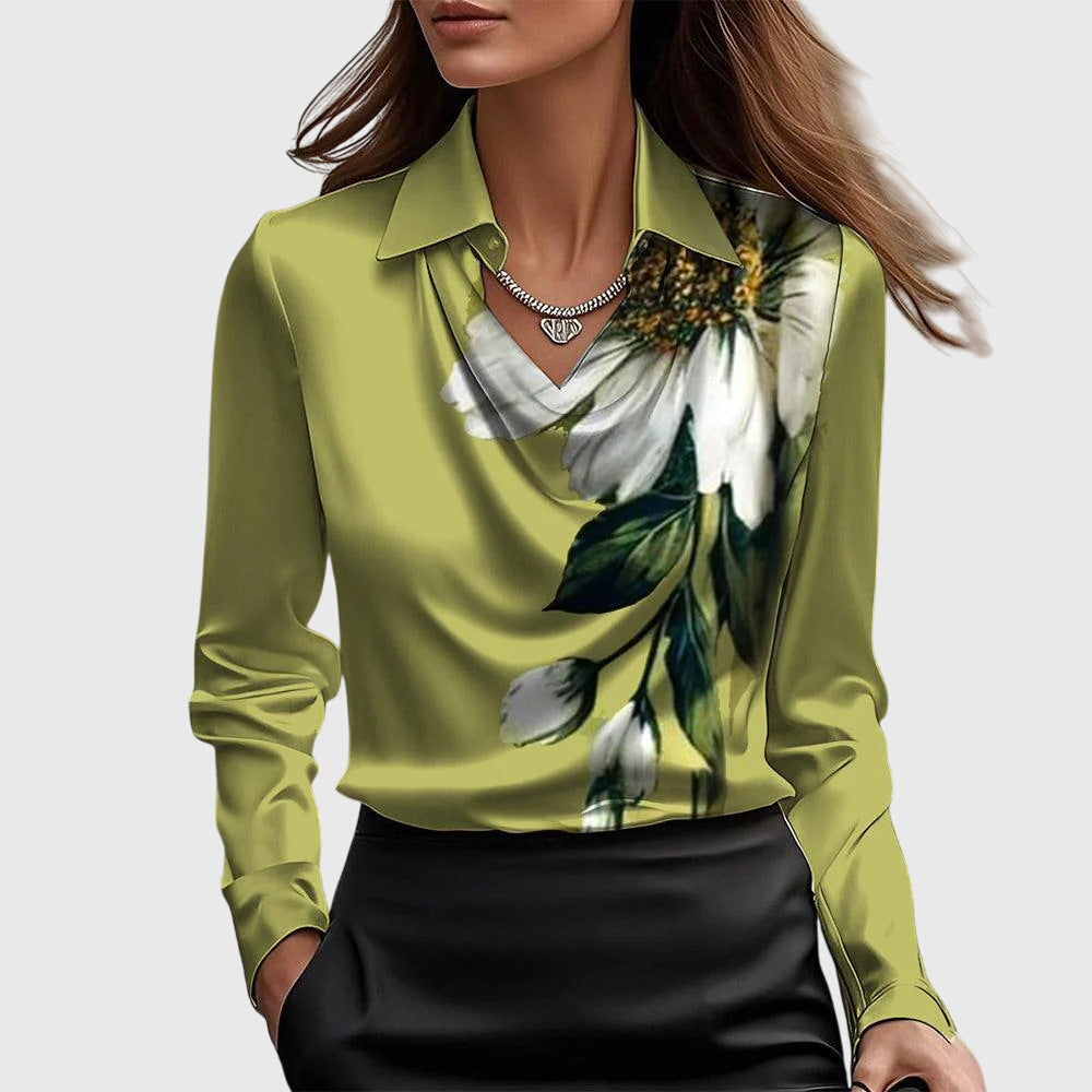 Ciarán – Satin Blouse with Draped Neckline
