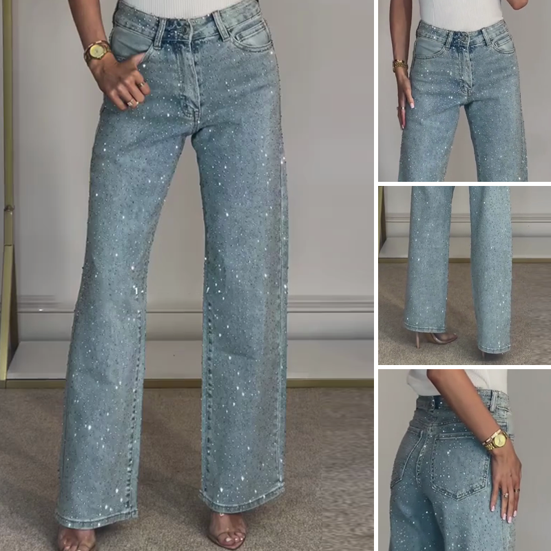 Mobaya | Rhinestone-Embellished Straight-Leg Jeans