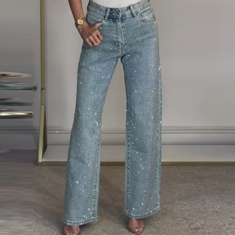 Mobaya | Rhinestone-Embellished Straight-Leg Jeans