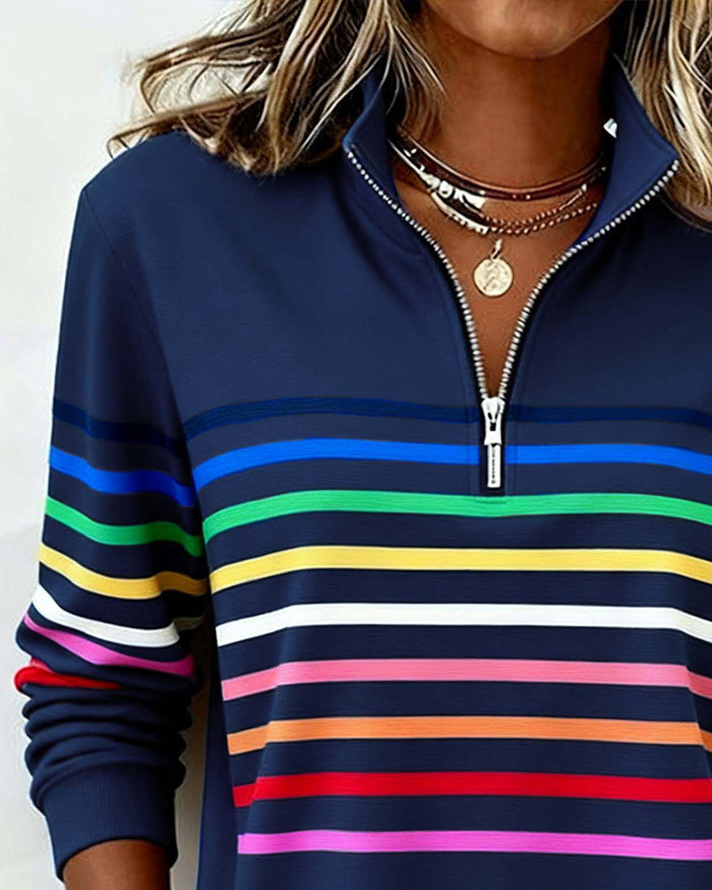 Liora | Striped Half-Zip Casual Sweatshirt