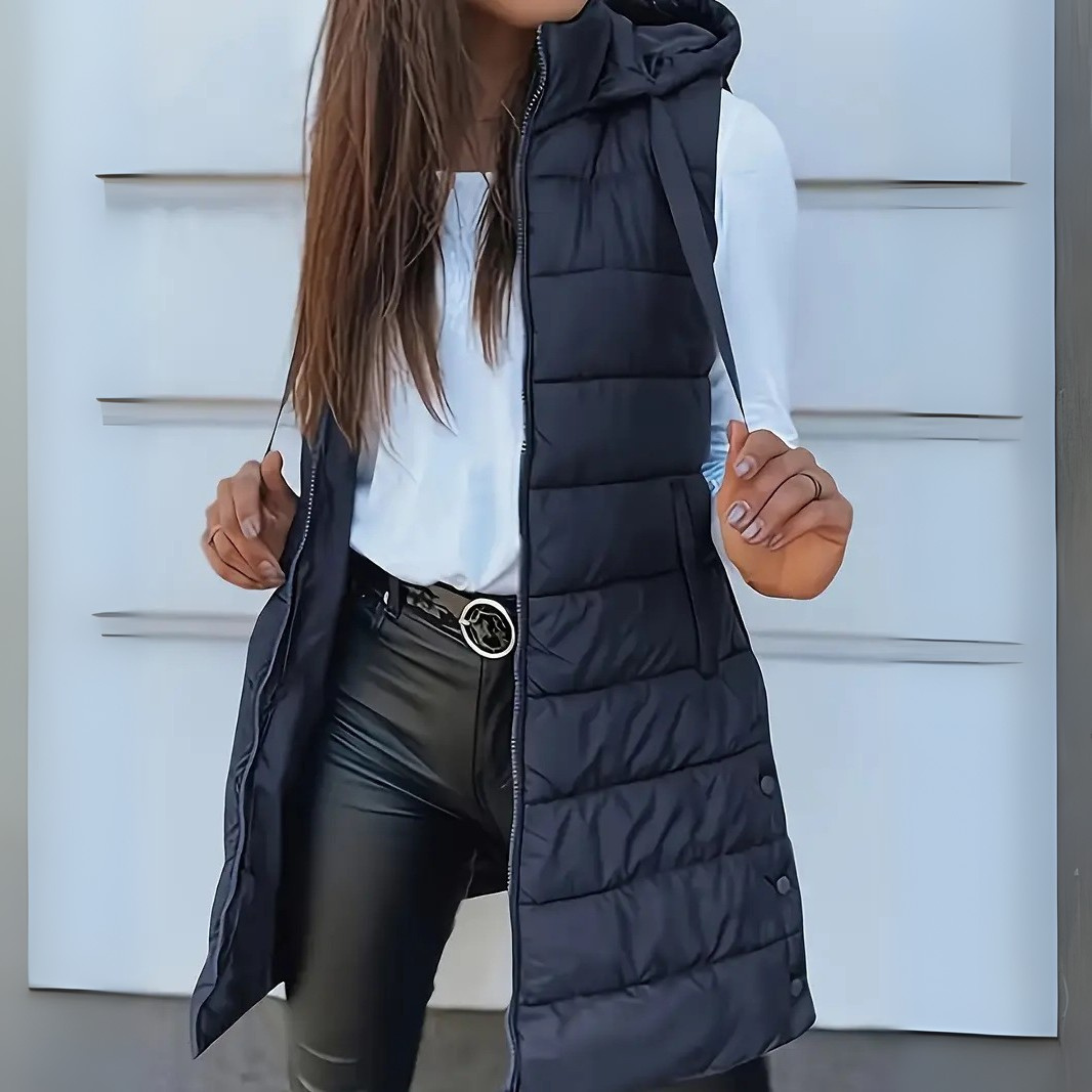 Rain | Casual Long Hooded Puffer Vest