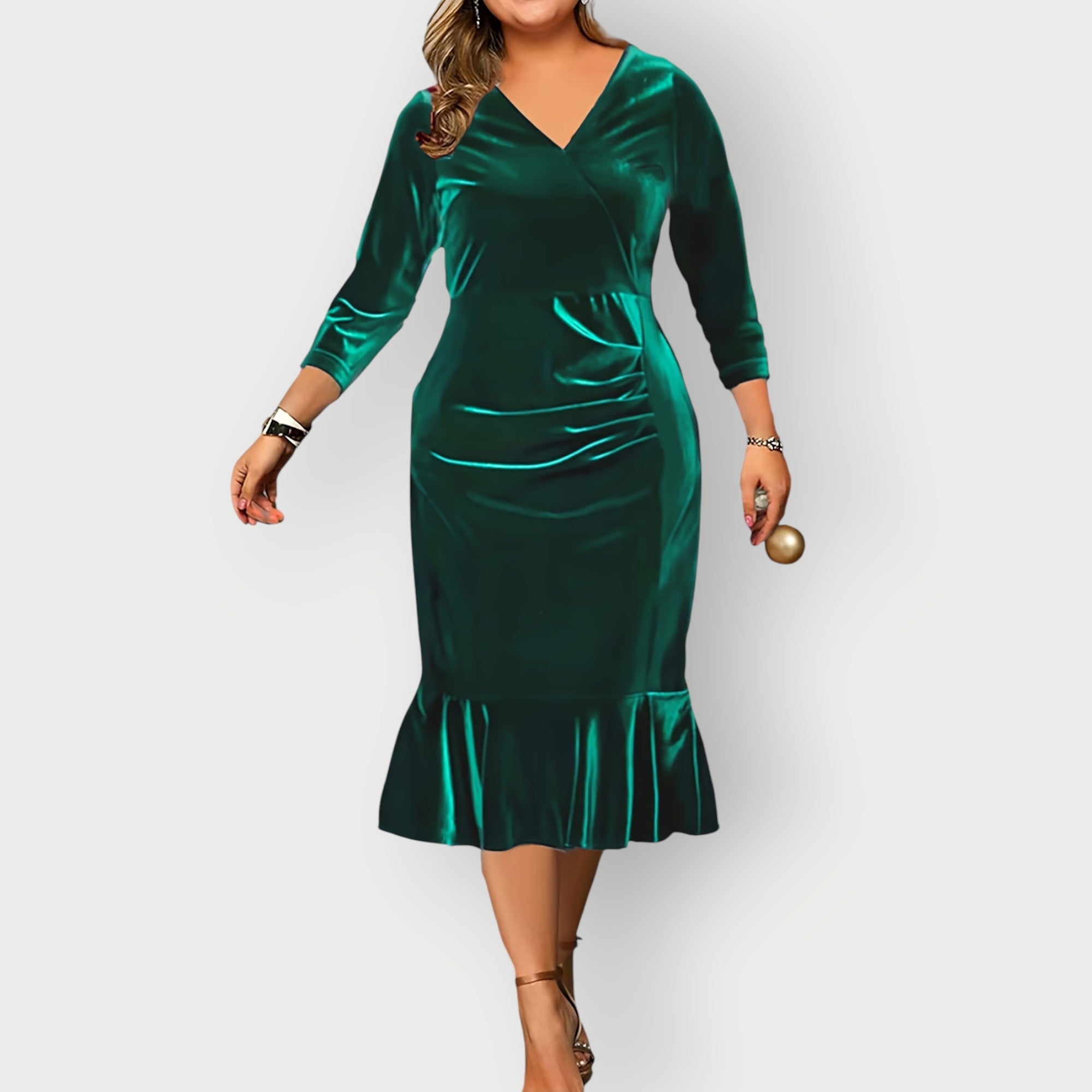 Yara - Luxe Velvet Ruffle Midi Dress