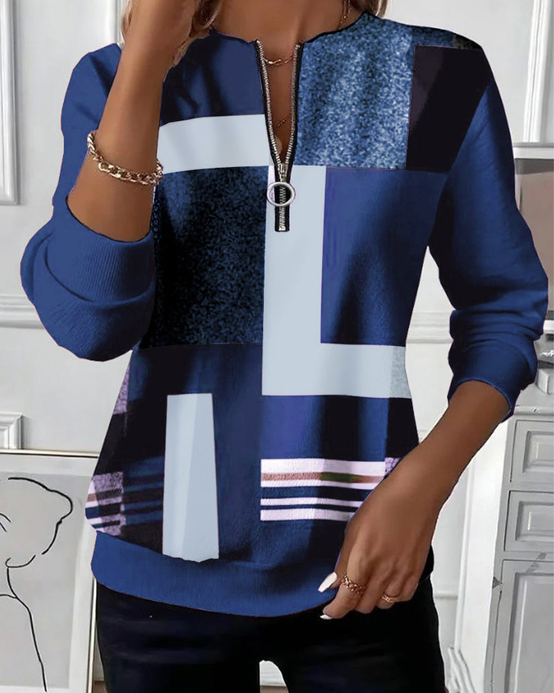 Aveline™ | Geometric Zip-Front Knit Sweater