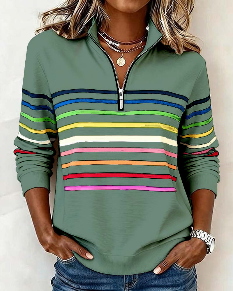 Liora | Striped Half-Zip Casual Sweatshirt