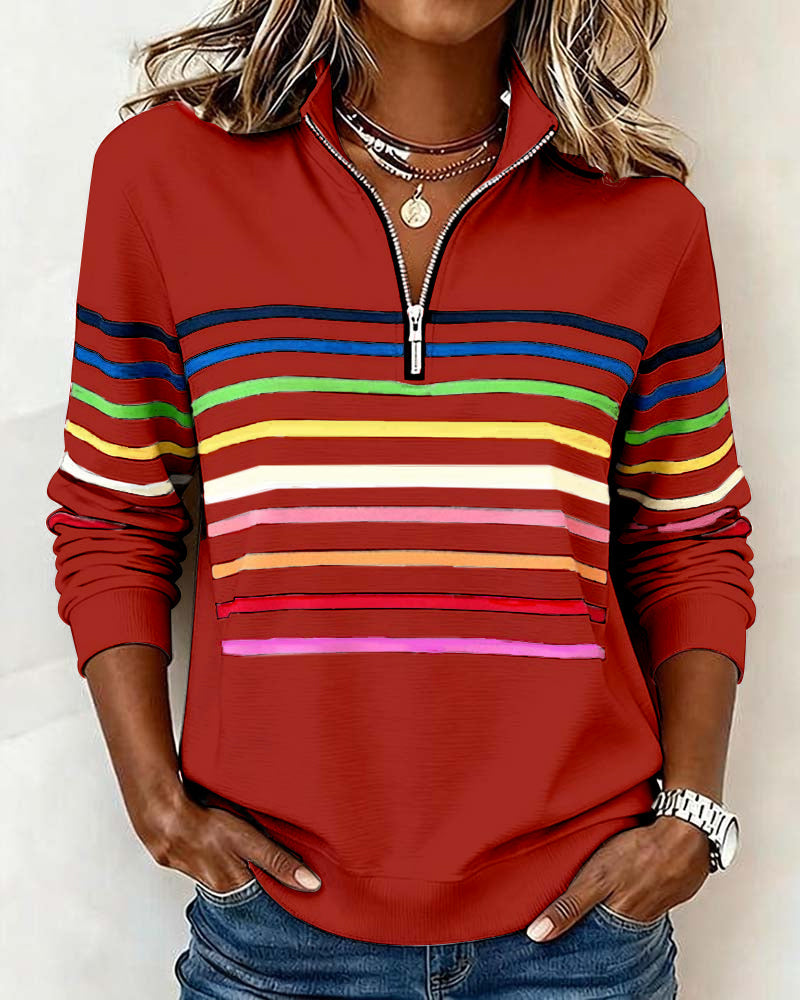 Liora | Striped Half-Zip Casual Sweatshirt