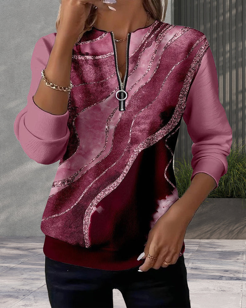 Ariana | Luxe Zip-Front Printed Sweatshirt