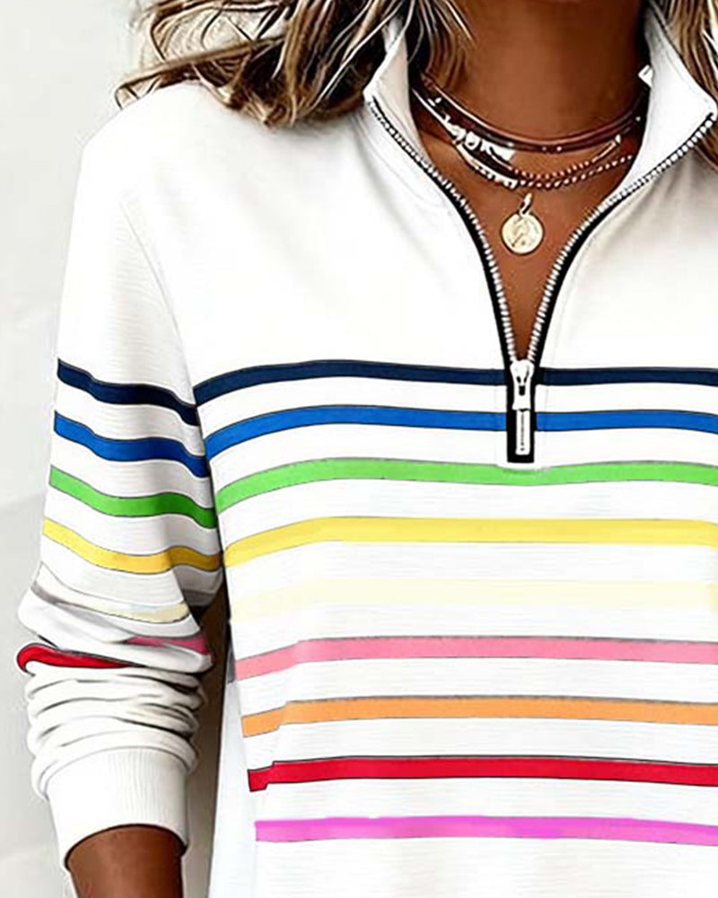 Liora | Striped Half-Zip Casual Sweatshirt