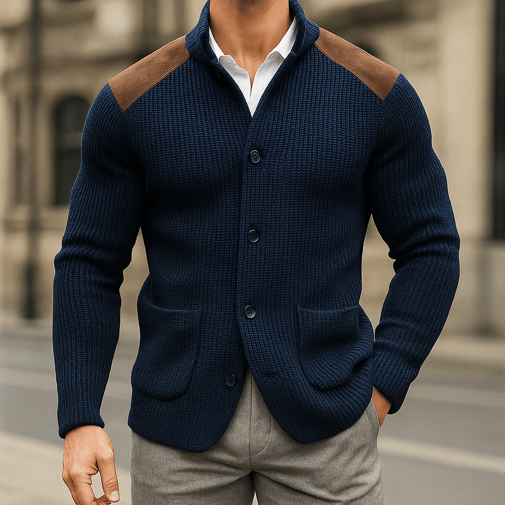 Kingsley | Heritage Cotton Cardigan with Suede Details