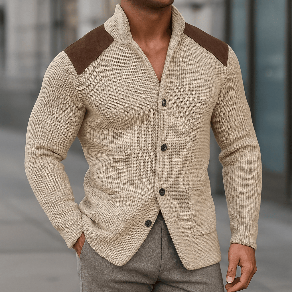 Kingsley | Heritage Cotton Cardigan with Suede Details
